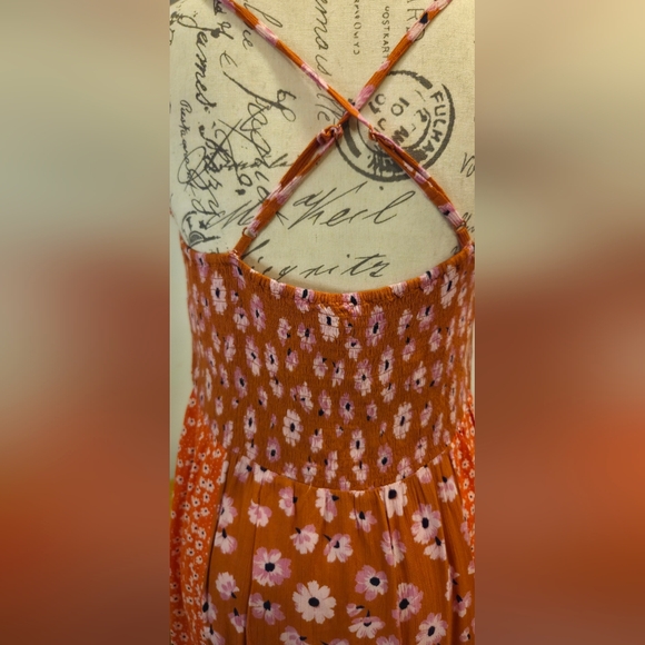 Free People Vibrant Orange Floral Maxi Dress, Size L. - Picture 8 of 15